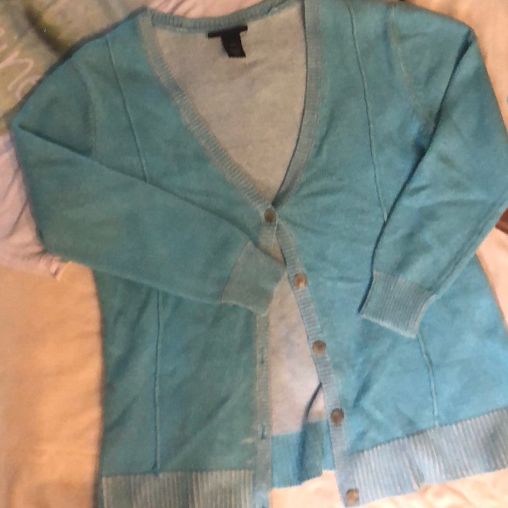 Tiffany blue seater cardigan with brown buttons